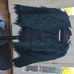 Lanshifei Deep Teal Faux Fur Teddy Jacket. Vintage. S
